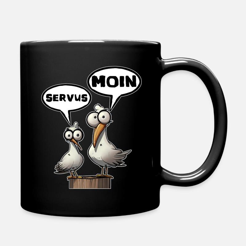 Servus Möwe Moin Morgenmuffel Spruch - Tasse einfarbig - Schwarz