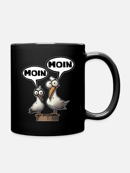 Morgenmuffel Spruch moin moin Möwen - Tasse einfarbig - Schwarz
