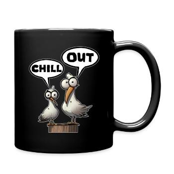 Chill out Möwe Morgenmuffel Spruch - Tasse einfarbig - Schwarz - Rechts