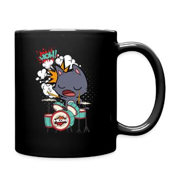 Lustige Katze spielt Schlagzeug - Tasse einfarbig - Schwarz - Rechts