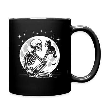 Halloween Skelett Katze Vollmond Niedlich Lustig - Tasse einfarbig - Schwarz - Rechts