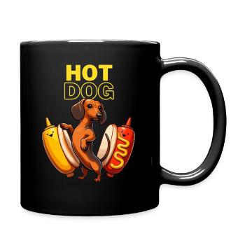 Hot Dog Dackel Hund Grillen Fast Food Senf Lustig - Tasse einfarbig - Schwarz - Rechts