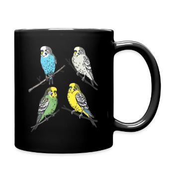 4 Wellensittiche - Tasse einfarbig - Schwarz - Rechts