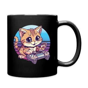 Katze gaming retro background - Tasse einfarbig - Schwarz - Rechts