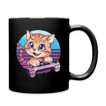Katze gaming retro background - Tasse einfarbig - Schwarz - Rechts