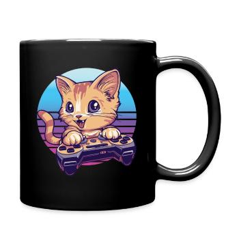 Katze gaming retro background - Tasse einfarbig - Schwarz - Rechts
