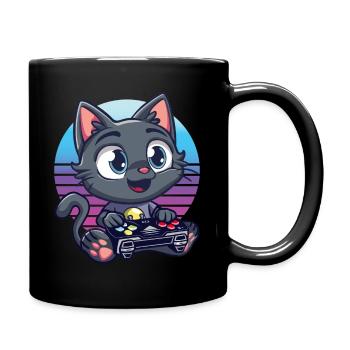Katze gaming retro background - Tasse einfarbig - Schwarz - Rechts