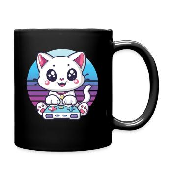 Cat gaming retro background - Full Colour Mug - black - Right
