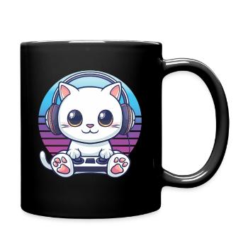 Katze gaming retro background - Tasse einfarbig - Schwarz - Rechts