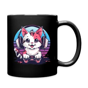 Cat gaming retro background - Full Colour Mug - black - Right