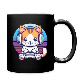 Katze gaming retro background - Tasse einfarbig - Schwarz - Rechts