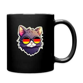 Cat with Sunglasses Football Germany - Full Colour Mug - black - Right