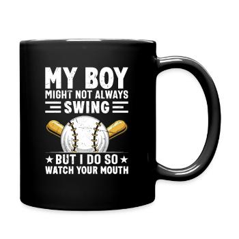 Baseball Mon garçon ne frappe pas toujours, je le fais - Mug uni - noir - Droite