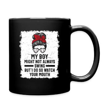 Baseball Mon garçon ne frappe pas toujours, je le fais - Mug uni - noir - Droite