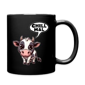 Kuh Cow Chill Mal Morgenmuffel Spruch - Full Colour Mug - black - Right