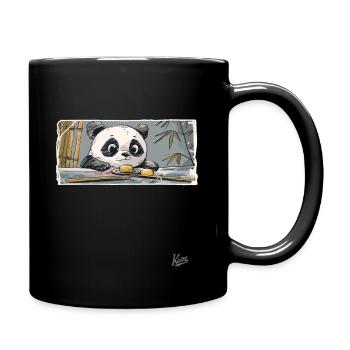 Niedliches Panda-Motiv: Essstäbchen und Sushi - Tasse einfarbig - Schwarz - Rechts