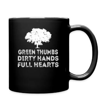 Pouces verts mains sales cœurs pleins - Mug uni - noir - Droite