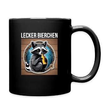 Waschbär mit Bier Lecker Bierchen Bier Meme - Tasse einfarbig - Schwarz - Rechts