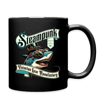 Steampunk Hai Comic - Tasse einfarbig - Schwarz - Rechts