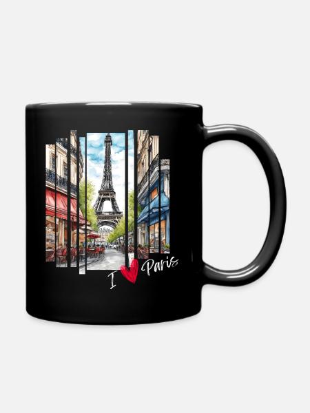 J’adore Paris : la Tour Eiffel et un Charming Café - Mug uni - noir