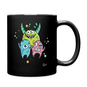 Kleine bunte Monster-Freunde - Tasse einfarbig - Schwarz - Rechts