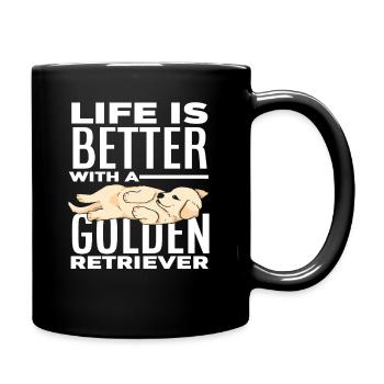Leben Spruch Golden Retriever - Tasse einfarbig - Schwarz - Rechts
