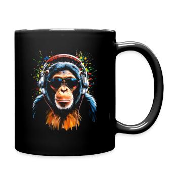 Tiermotiv- T-Shirt- Design- Affe mit Kopfhörern - Tasse einfarbig - Schwarz - Rechts