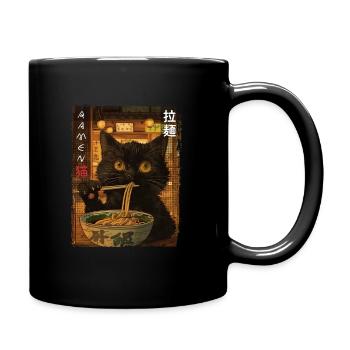 Vintage Aesthetic Ramen Nudeln Kawaii Katze - Tasse einfarbig - Schwarz - Rechts