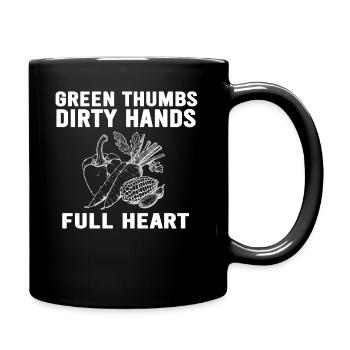 Pouces verts Mains sales Coeurs pleins - Mug uni - noir - Droite