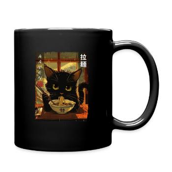 Vintage Retro Ramen Noodles Aesthetic Kawaii Cat - Full Colour Mug - black - Right