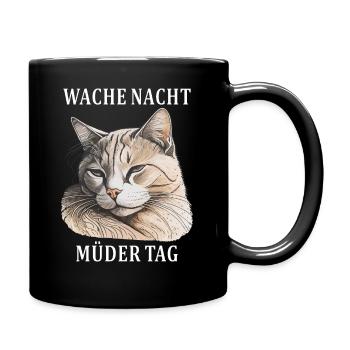 CHAT ÉVEILLÉ NUIT FATIGUÉ JOUR - Mug uni - noir - Droite