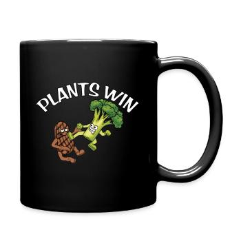 Plants Win lustiges Veganes Motiv - Tasse einfarbig - Schwarz - Rechts