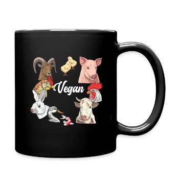 Vegan Tiere Kuh Schwein Hase Ziege - Tasse einfarbig - Schwarz - Rechts