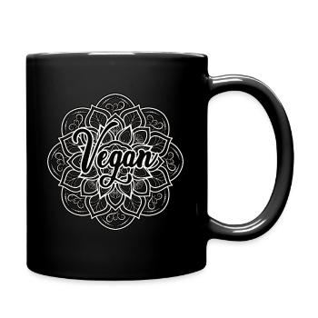 Vegan Mandala Kunstwerk - Tasse einfarbig - Schwarz - Rechts