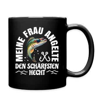 Meine Frau angelte den geilsten Hecht T-Shirt - Tasse einfarbig - Schwarz - Rechts