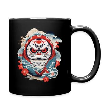 Japanese Daruma Aesthetic Yokai Vintage - Full Colour Mug - black - Right