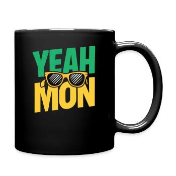 yes Mon Jamaican Jamaica Vacation Reggae Retro - Full Colour Mug - black - Right