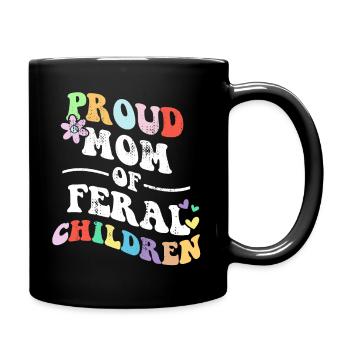 Retro Groovy Proud Mother Of Feral Children Funny - Full Colour Mug - black - Right