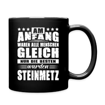 Am Anfang Waren Alle Menschen Gleich Steinmetz - Tasse einfarbig - Schwarz - Rechts