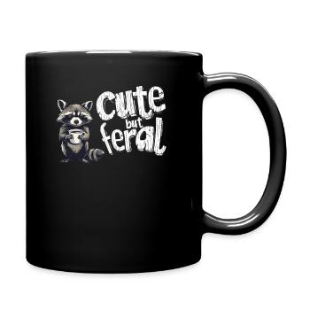 Cute but feral Kaffee Trinker Waschbär Cartoon - Tasse einfarbig - Schwarz - Rechts