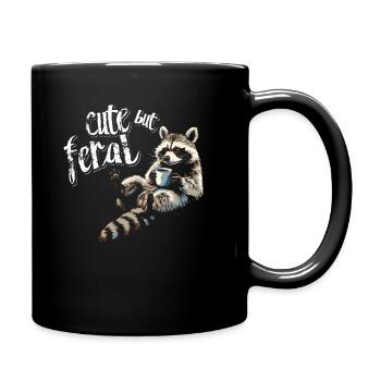 Niedlicher Waschbär Kaffee Trinker Cartoon - Tasse einfarbig - Schwarz - Rechts