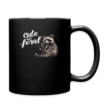 Funny raccoon coffee drinker - Cute but feral - Full Colour Mug - black - Right