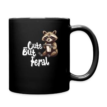 Mignon mais sauvage buveur de café raton laveur dessin animé - Mug uni - noir - Droite