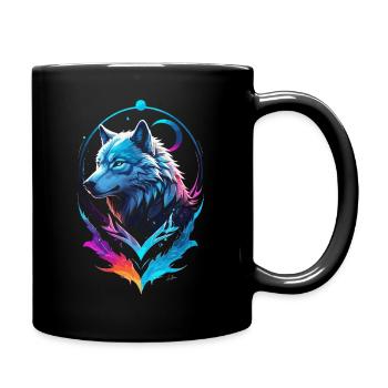 Wolf Malerei Mehrfarbige Fantasie - Tasse einfarbig - Schwarz - Rechts