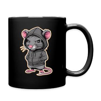 Cool Rat in a Stylish Hoodie - Funny Animals - Full Colour Mug - black - Right
