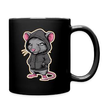 Cool Rat in a Stylish Hoodie - Funny Animals - Full Colour Mug - black - Right