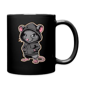 Cool Rat in a Stylish Hoodie - Funny Animals - Full Colour Mug - black - Right