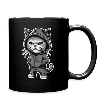 Genervte Verärgerte Katze im stylischen Hoodie - Tasse einfarbig - Schwarz - Rechts