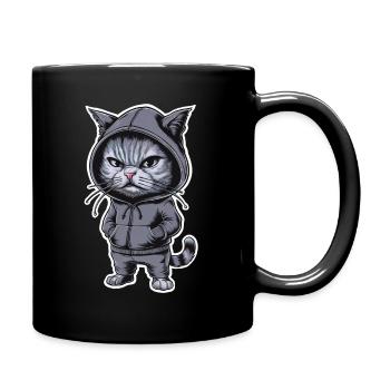 Annoyed Angry Cat in Stylish Hoodie - Full Colour Mug - black - Right