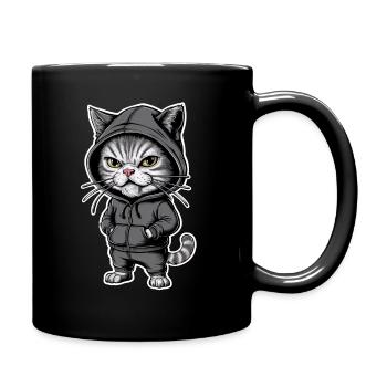 Annoyed Angry Cat in Stylish Hoodie - Full Colour Mug - black - Right